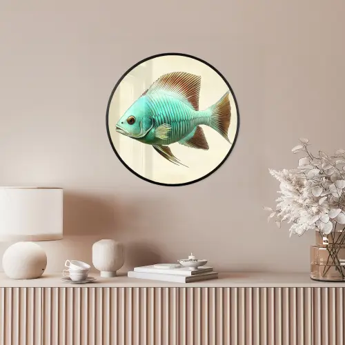 Schubben - Vis - Mint - Minimalistisch Fotolijst rond zonder passe partout klein -sfeer3