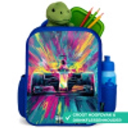 Raceauto - Explosie - Kleurrijk - Abstract Kinderrugzak - Blauw middel -inhoud_NL