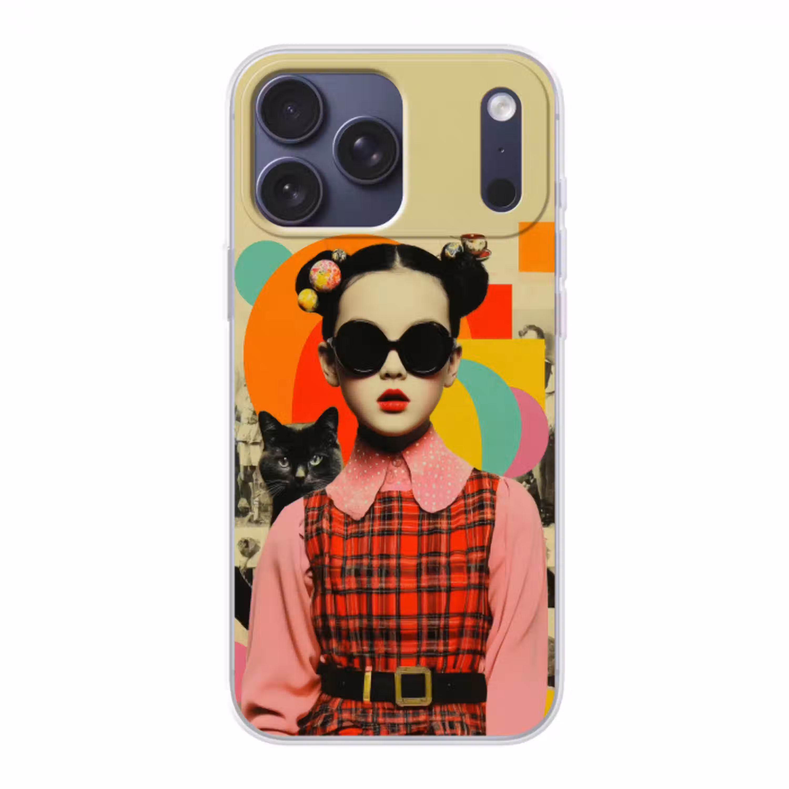 Meisje - Zonnebril - Kat - Retro Telefoonhoesje iPhone 17 Pro Max klein -3d