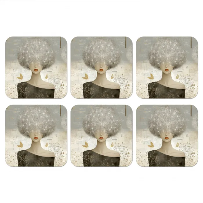 Pluis - Vrouw - Beige onderzetter kurk middel -3d