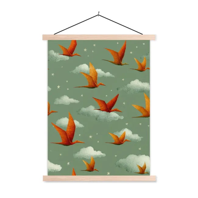 Hanging Poster - Dinosaurs - Clouds - Stars - Orange