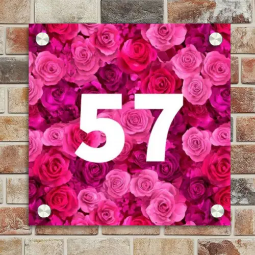 Roze rozen - Traditioneel Naambord Vierkant klein -sfeer2