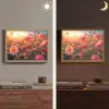 Bloemen - Rozen - Natuur - Roze - Bloem Light Box met batterij (Wandlamp) middel -sfeer3