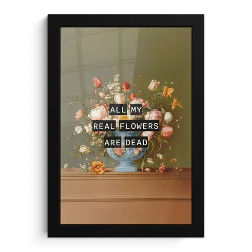 Bloem - Quote - Vintage - Art fotolijst zwart zonder passe partout klein -3d