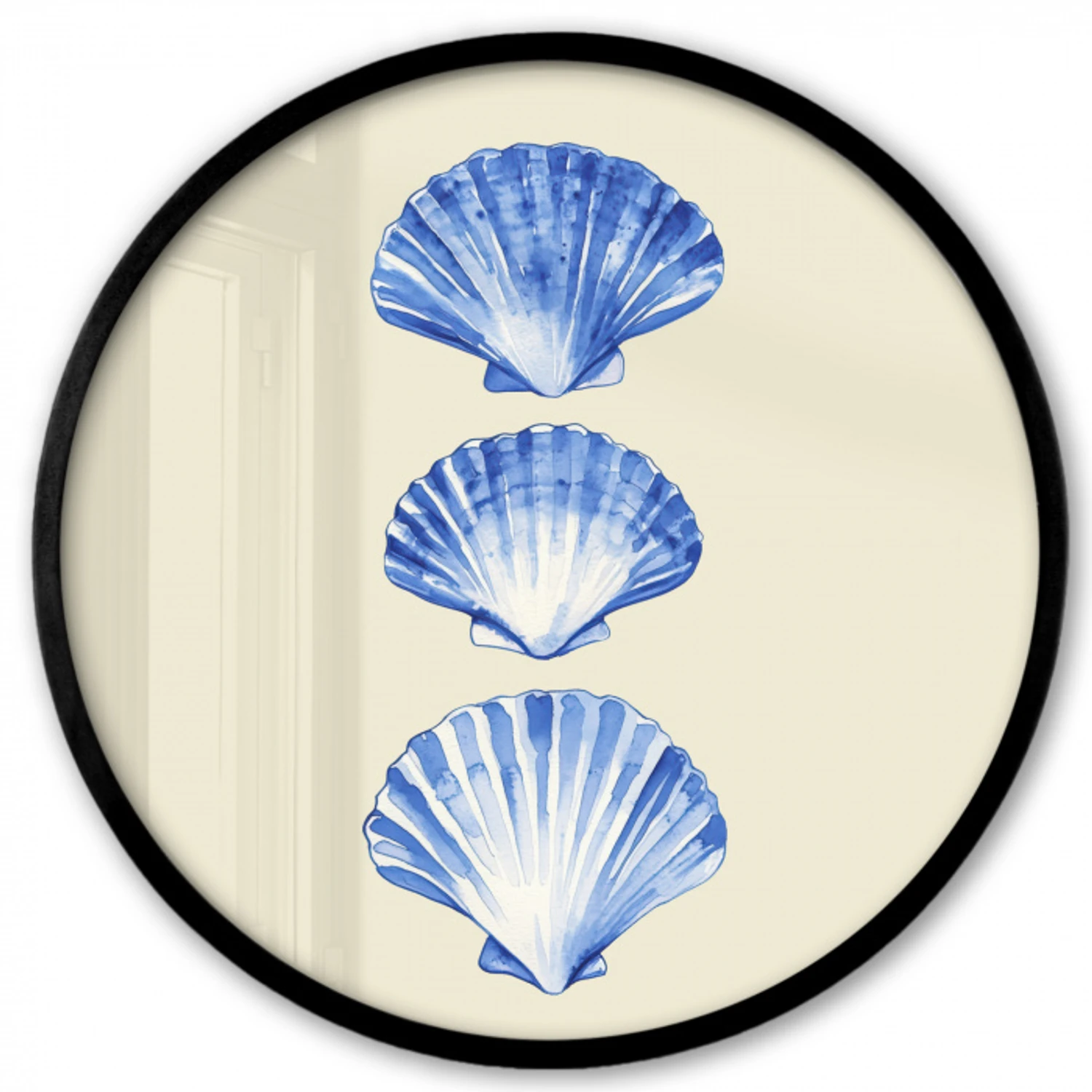 Schelpen - Blauw - Beige Fotolijst rond zonder passe partout klein -3d