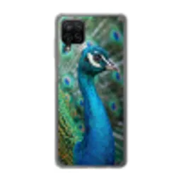 Pauw - Veren - Blauw Telefoonhoesje Samsung Galaxy A12 klein -3d