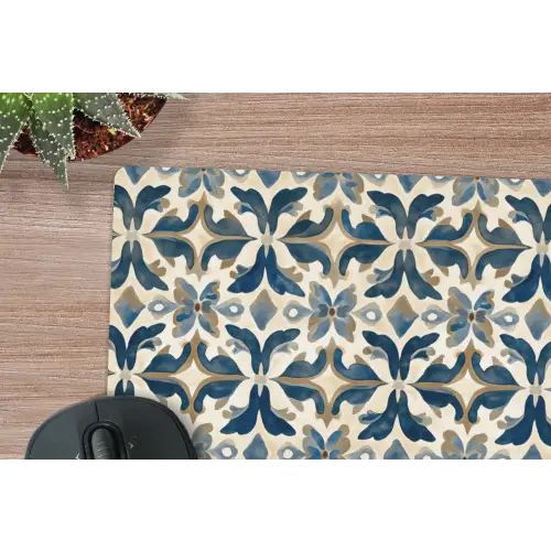 Tegel - Patroon - Blauw - Beige muismat rubber klein 262 -closeup