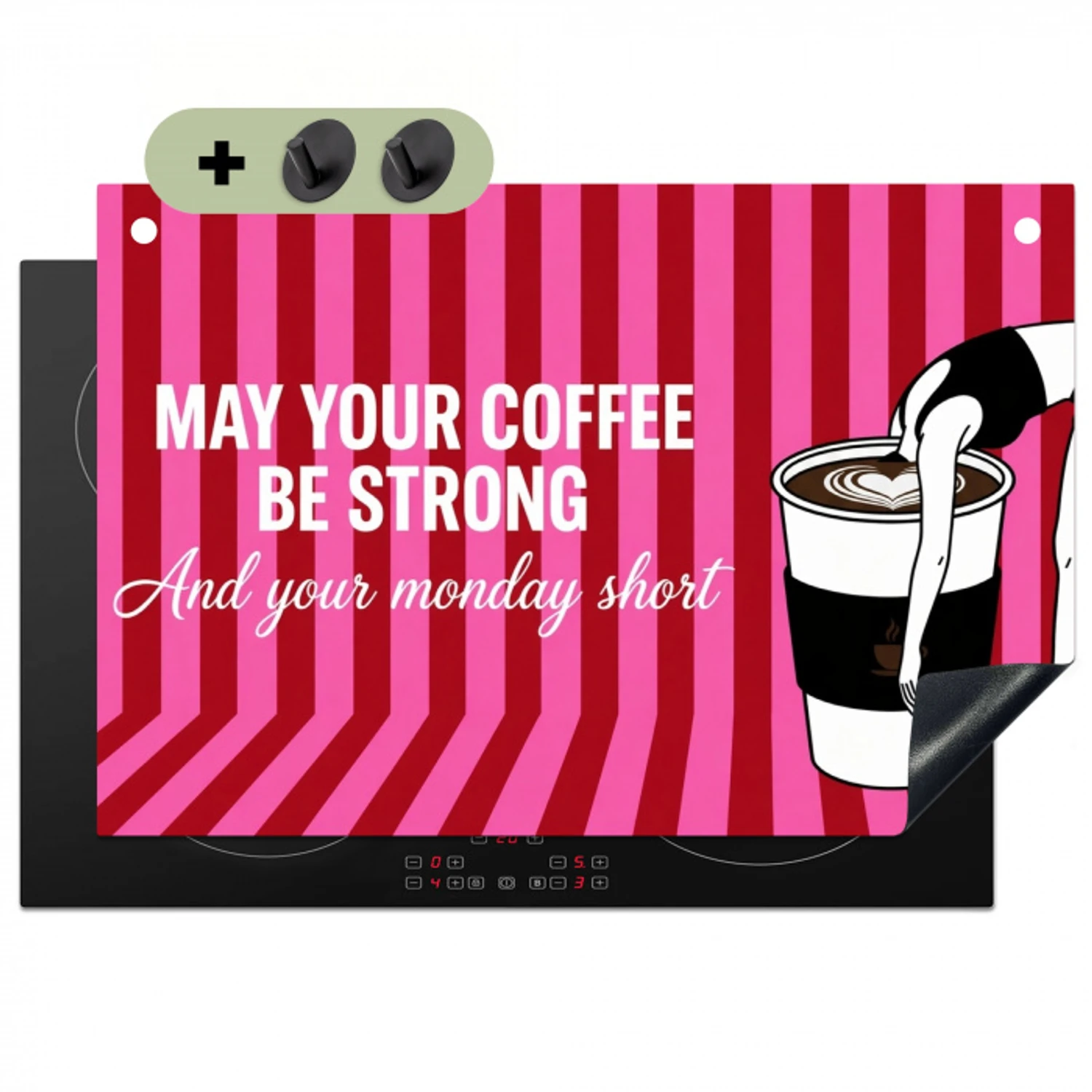 Roze - Strepen - Koffie - Maandag Inductie beschemer met haakjes klein -3d