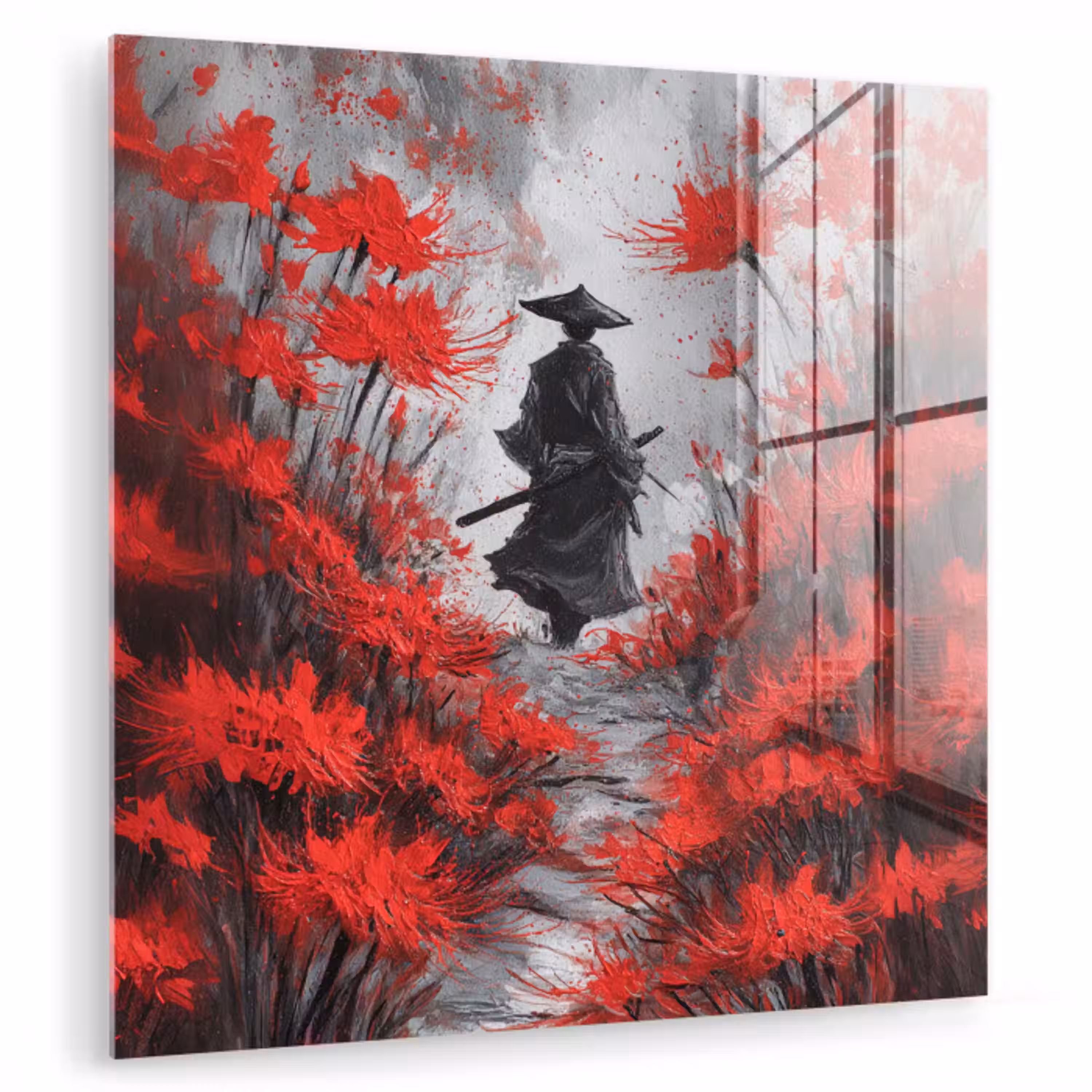 Rode bloemen - mistig - Man plexiglas 5mm klein -zzzproduct_nieuw