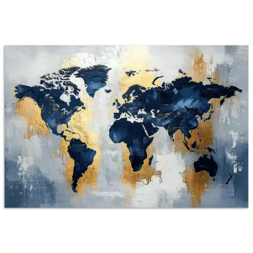 Wereldkaart - Blauw - Abstract poster papier klein -3d