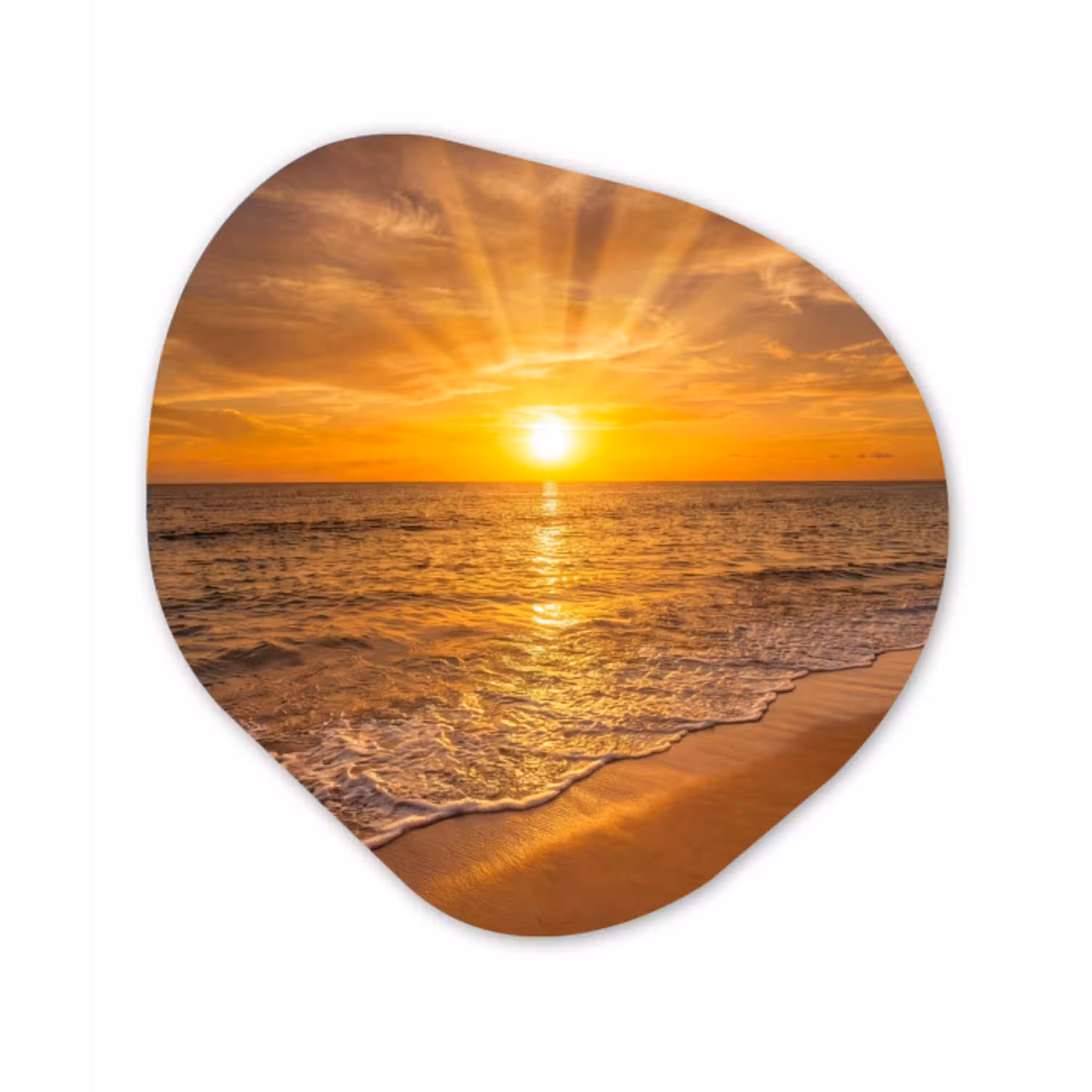 Zee - Zonsondergang - Golven - Kust - Oranje Wandcirkel Organisch Forex 3mm klein -3d