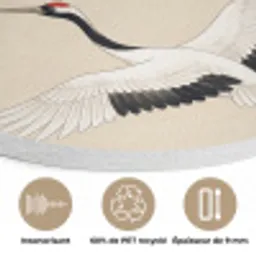 Kraanvogels - Bloesem - Beige Akoestische PET Vilt - Rond klein -closeup_FR
