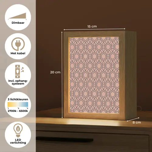 Strak - Patroon - Roze - Donkerblauw Light Box met kabel (Tafellamp) klein 925 -USP_NL