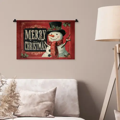 Klassiek - Kerstgroet - Sneeuwpop - Rood Wandkleed katoen klein -sfeer4