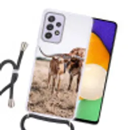 Texas Longhorn - Kalf - Weide - Dieren Hoesje Samsung Galaxy A52 5G met koord klein -sfeer1