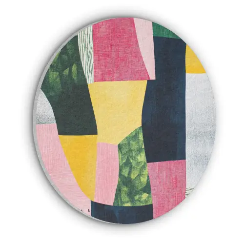 Abstract - Roze - Lappen - Vormen - Geel Akoestische PET Vilt - Rond klein -3d