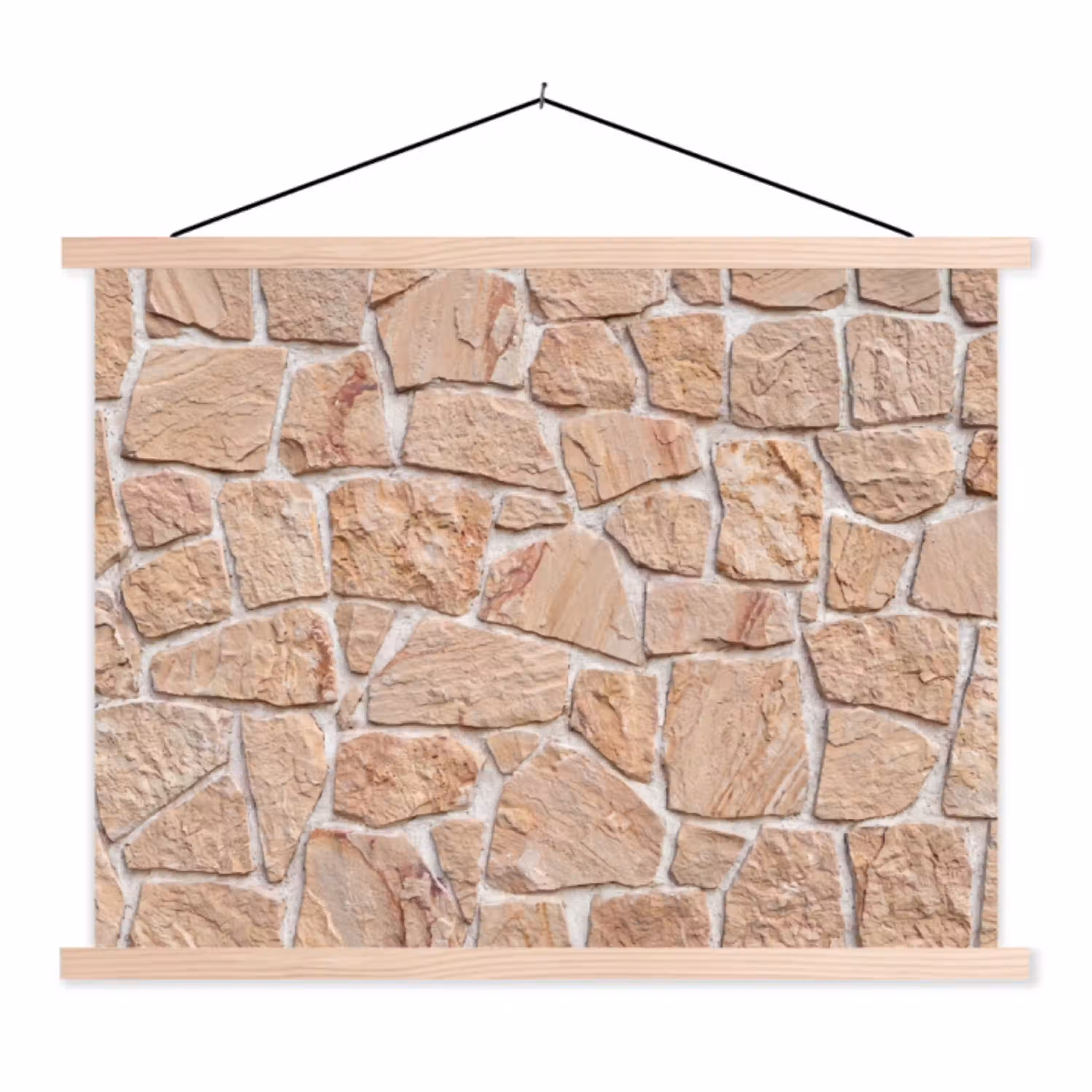 Muur - Steen - Patroon - Rustiek - Beige textielposter latten blank klein -3d