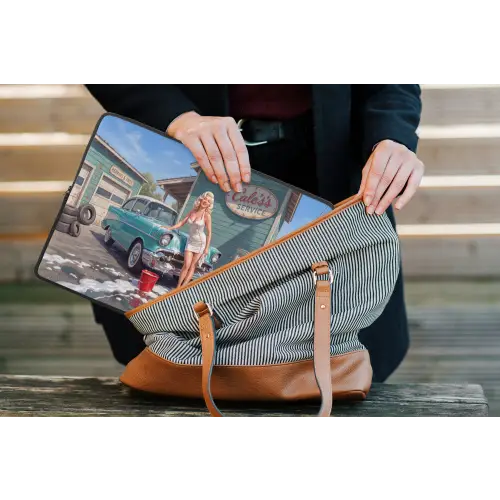 Auto - Vrouw - Groen laptophoes neopreen klein -tas