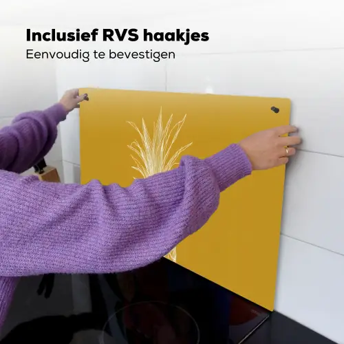 Lijnillustratie - Ananas - Bladkroon - Okergeel Inductie beschemer met haakjes klein -ky-ophangen-nl