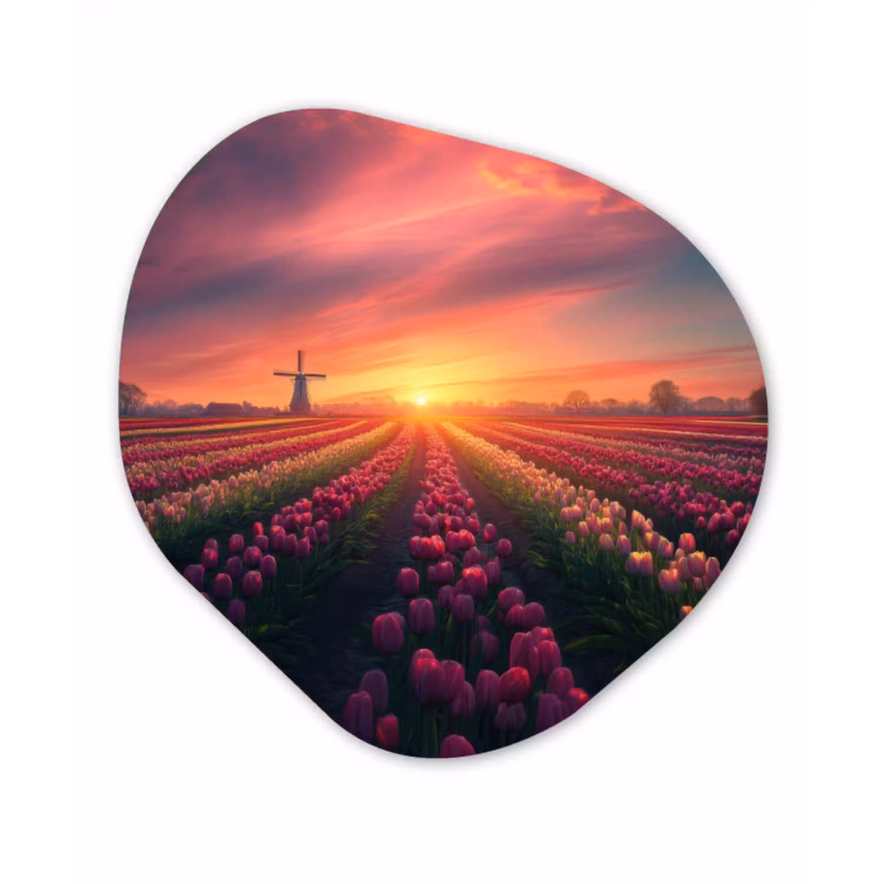 Windmolen - Zonsondergang - Landschap Wandcirkel Organisch Aluminium middel -3d