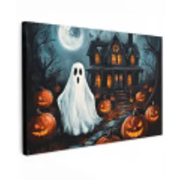 Halloween - Spookhuis - Pompoen - Spook Tuinposter op houten frame 2 cm dik klein -3d