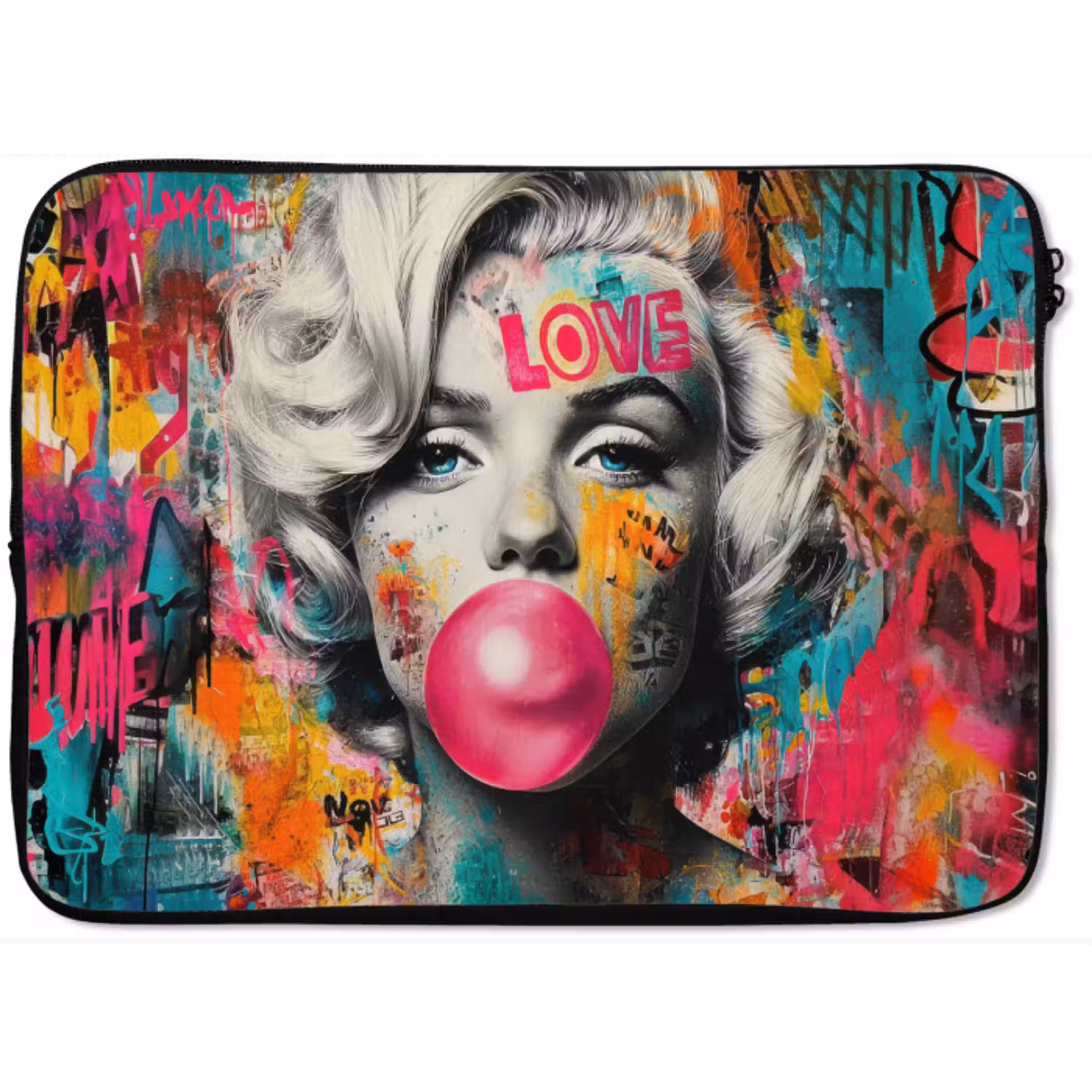 Vrouw - Kauwgom - Graffiti - Neonkleuren laptophoes neopreen klein -zkaufland3dotto