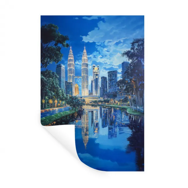 Stad Kuala Lumpur - Skyline - Wolkenkrabbers - Water Muursticker klein -3d