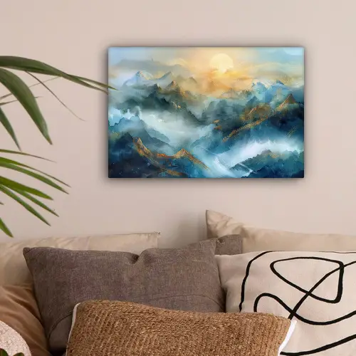 Abstract - Landschap - Bergen - Blauw - Modern canvas 2cm klein -sfeer1