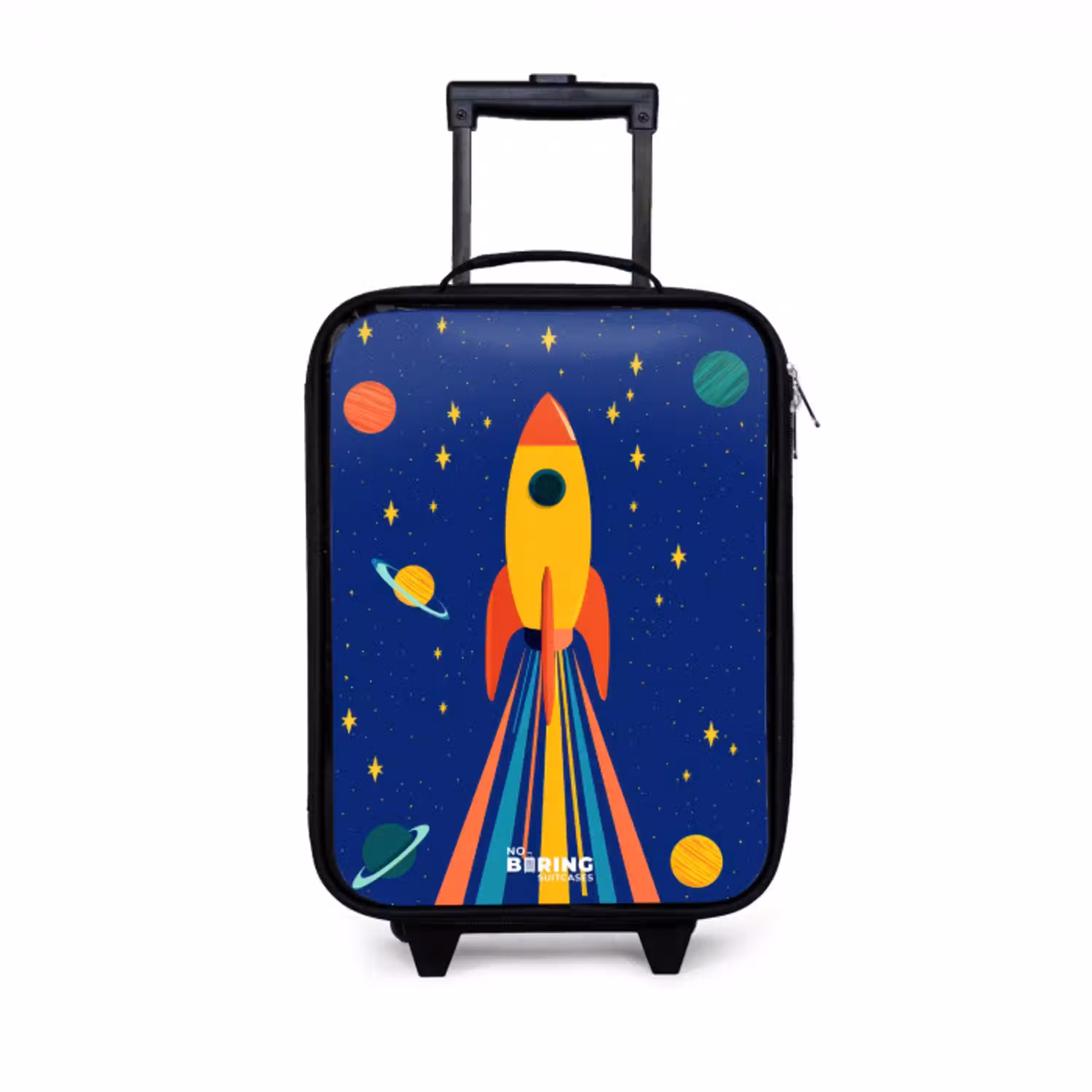 Raket - Sterren - Planeet - Ruimte Kinderkoffer - Zwart klein -3d