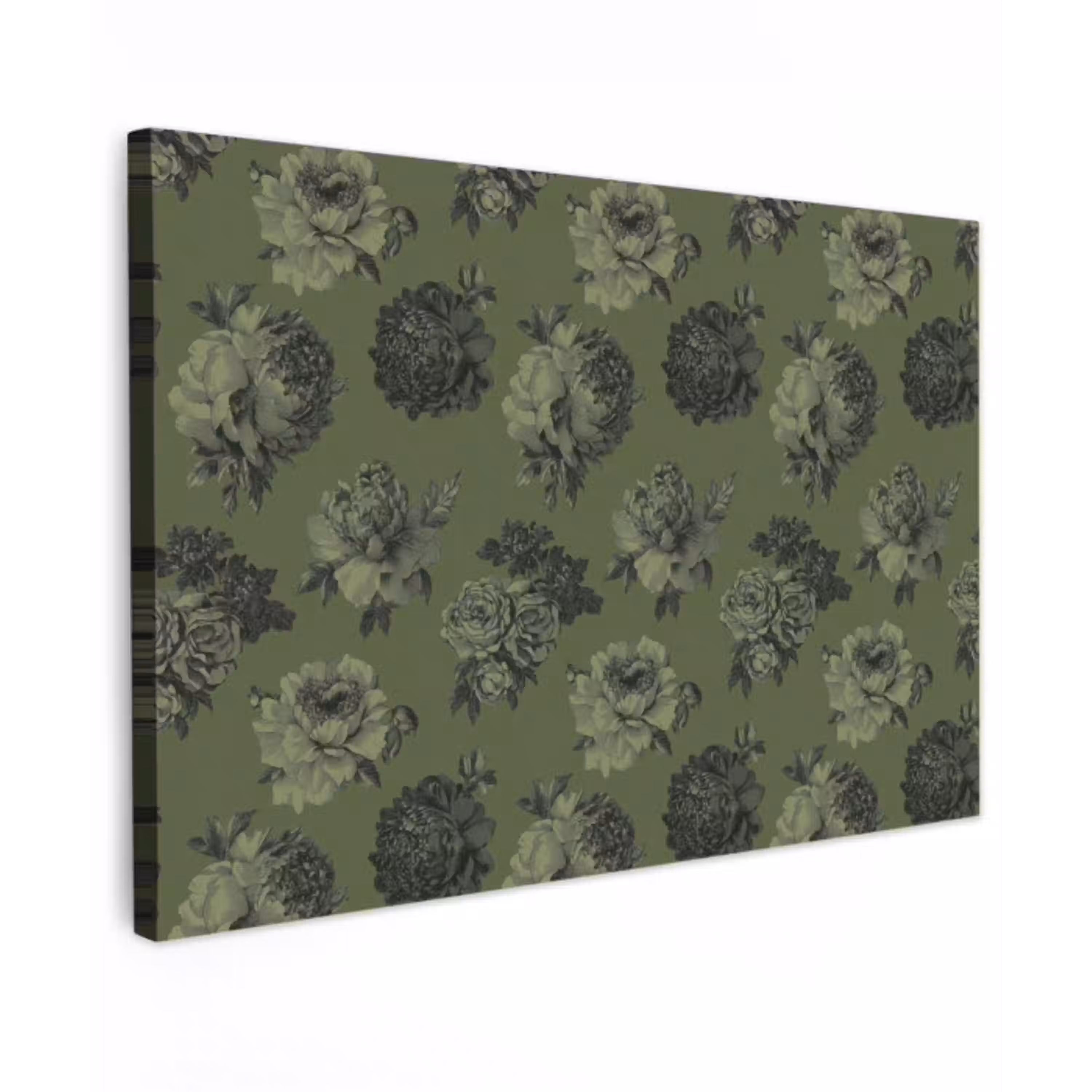 Klassiek - botanisch - olijfgroen - bloemen canvas 2cm klein 34 -z3d