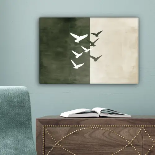 Japandi - Vogel - Groen canvas 2cm klein -sfeer4