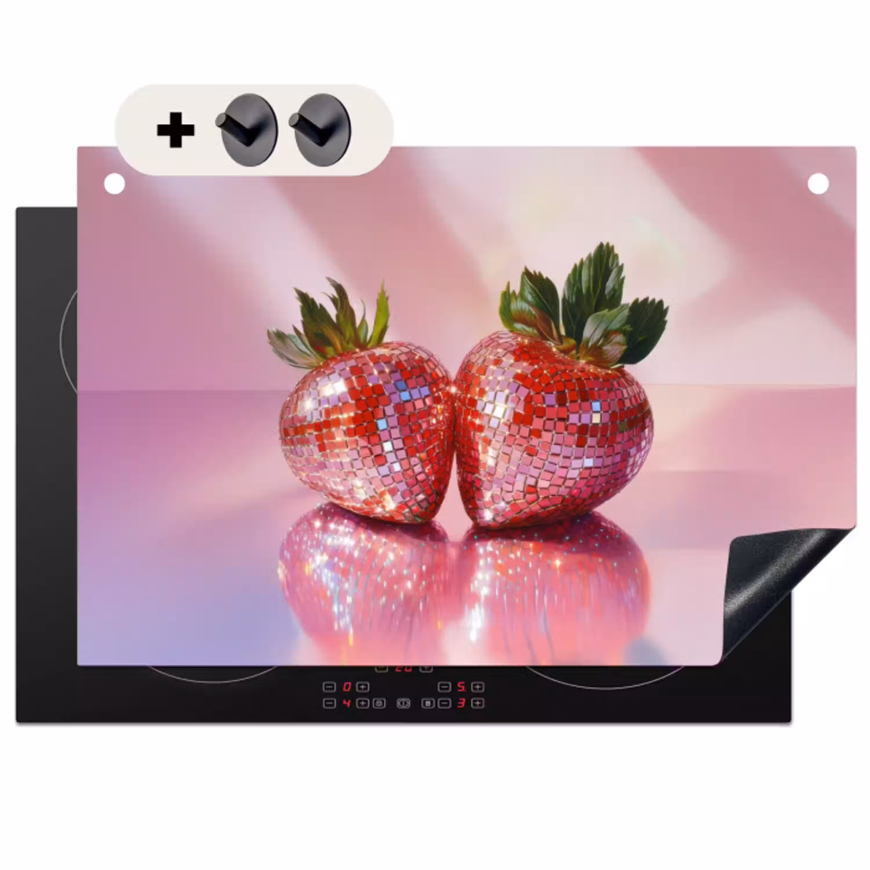 Disco - Fruit - Glitter - Strawberry Inductie beschemer met haakjes klein -3d