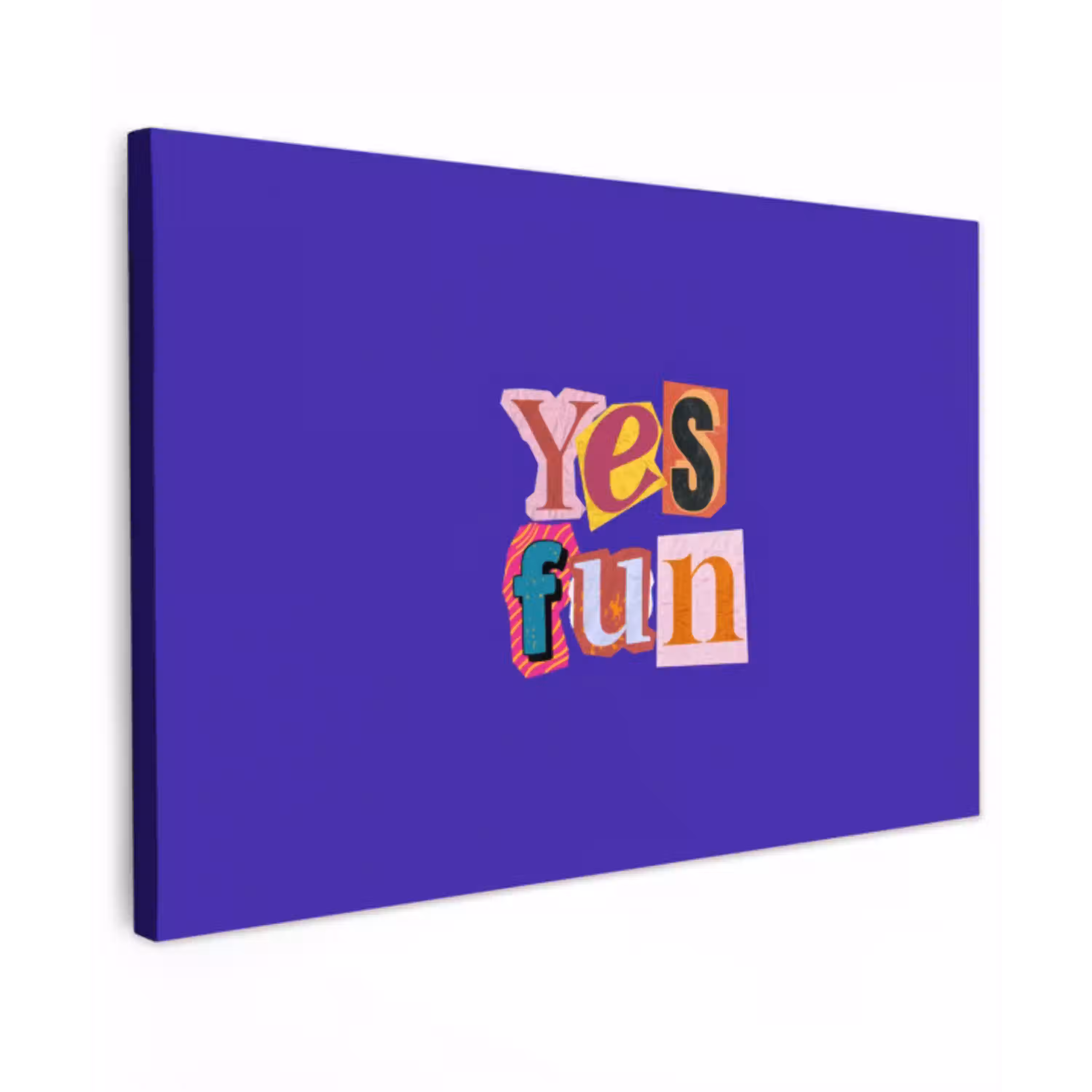 Yes fun - Kleurrijk - Collage-stijl Tuinposter op houten frame 2 cm dik klein -3d