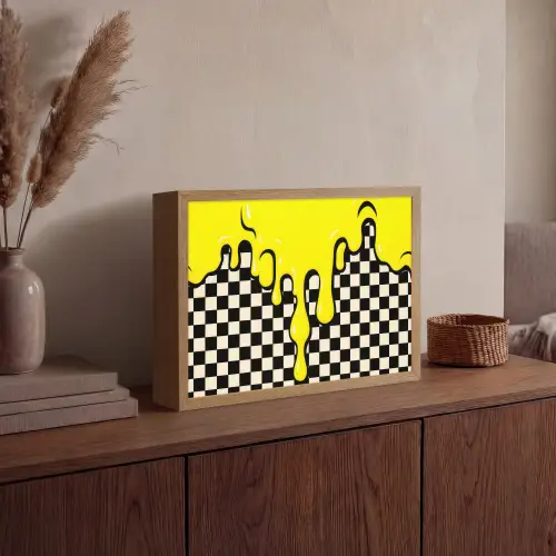 Geblokt - Grafisch - Vloeistof - Geel Light Box met batterij (Wandlamp) middel -sfeer2
