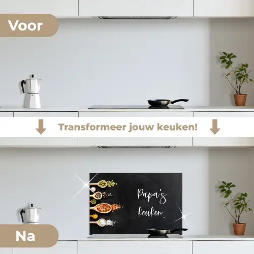 Quotes - Spreuken - Keuken - Papa's keuken - Papa keuken achterwand spatscherm klein -voor_na_NL
