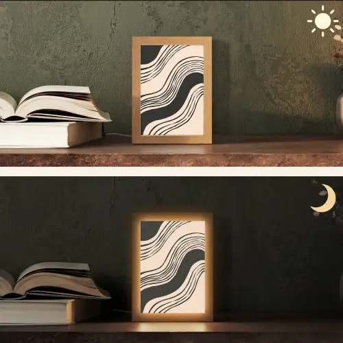 Golven - Zwart - Zandkleur Light Box met kabel (Tafellamp) klein -sfeer3
