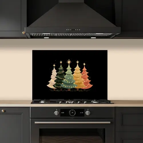 Kerstbomen - Kleurrijk - Lichtjes - Ster keuken achterwand spatscherm klein -sfeer1