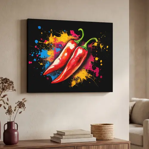 Peper - Graffiti - Verf - Abstract - Modern - Kleurrijk Textielframe zwart klein -sfeer3