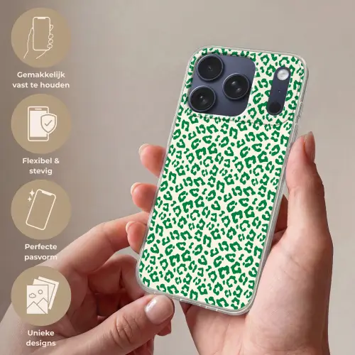 Panterprint - Groen - Beige - Dierenprint Telefoonhoesje iPhone 17 Pro klein -sfeer3_NL
