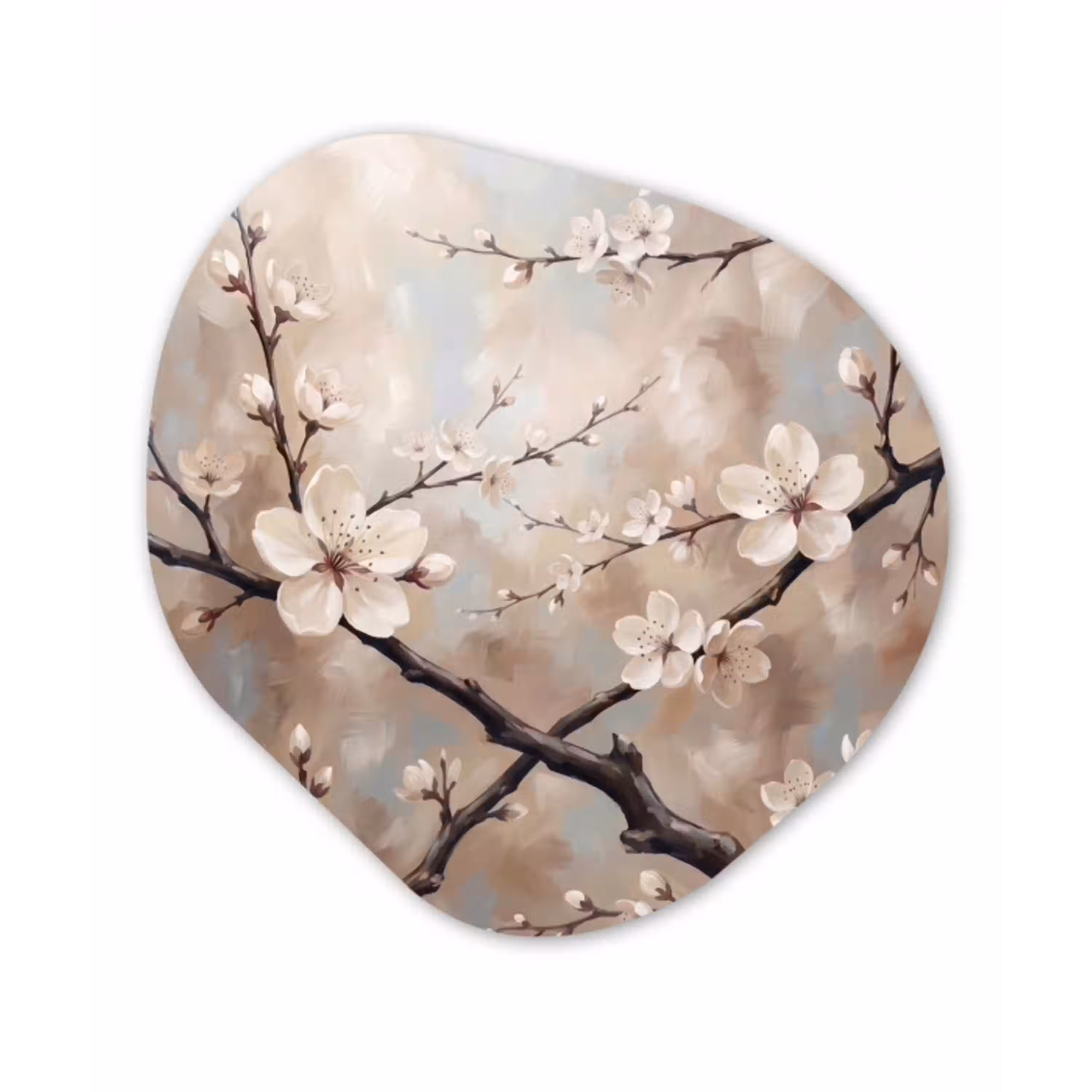 Bloesem - Takken - Schilderij - Beige - Serene Wandcirkel Organisch Forex 3mm klein -3d