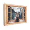 Doorkijk - Hert - Dieren - Winterlandschap - Sneeuw Tuinposter op houten frame 2 cm dik klein -3d