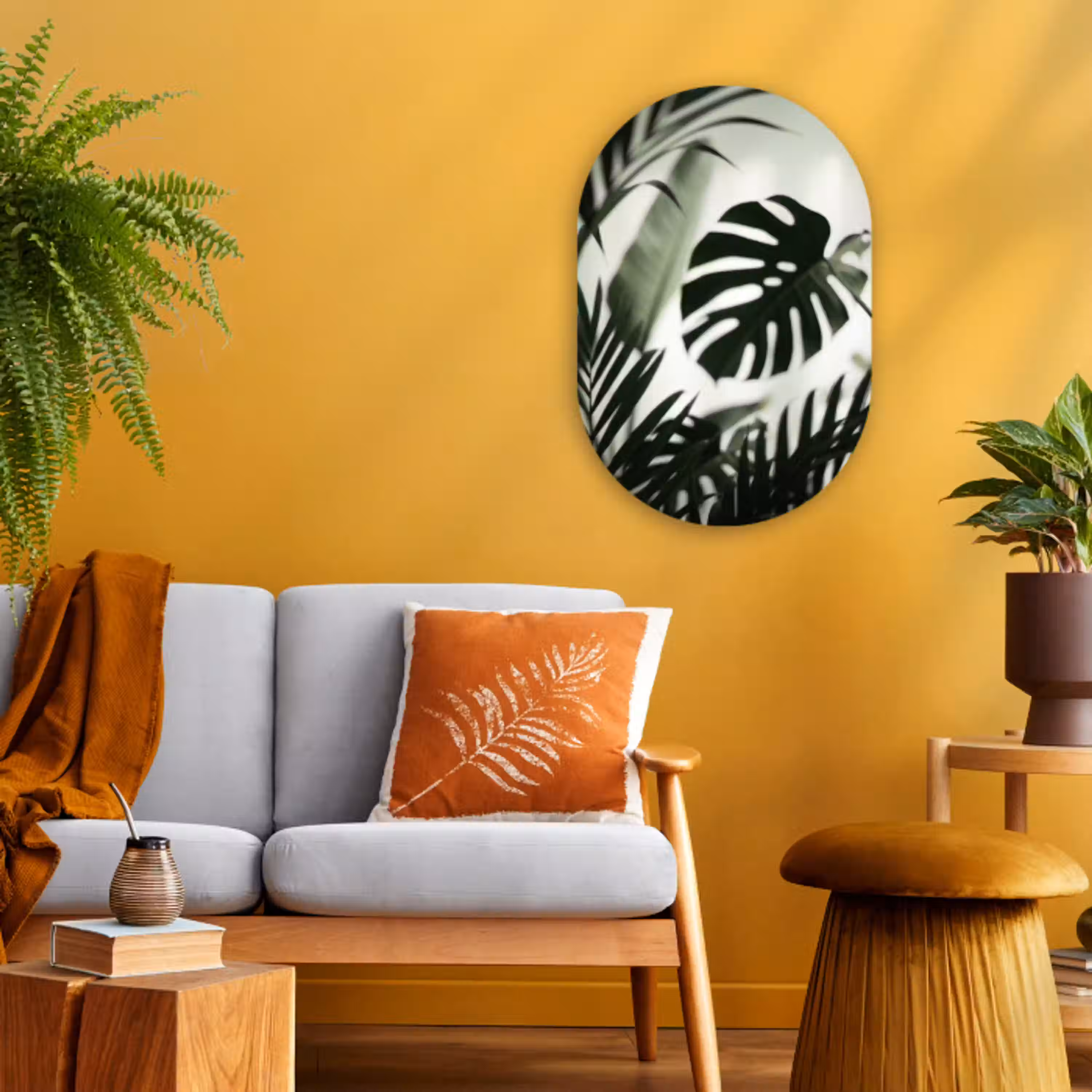 Planten - Bladeren - Natuur - Minimalistisch - Groen Wandcirkel Ovaal Forex klein -sfeer4