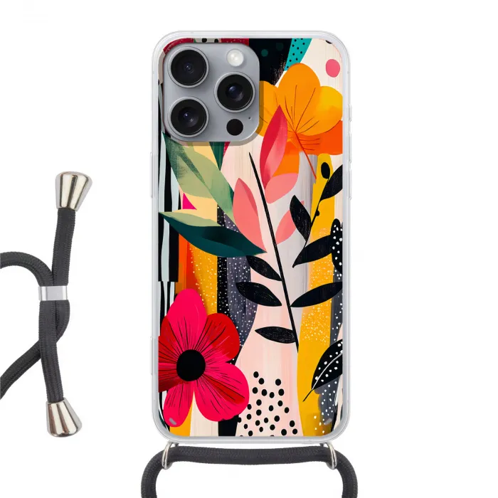 Bloemen - Bladeren - Abstract - Kleurrijk Hoesje iPhone 16 Pro Max met koord klein -3d