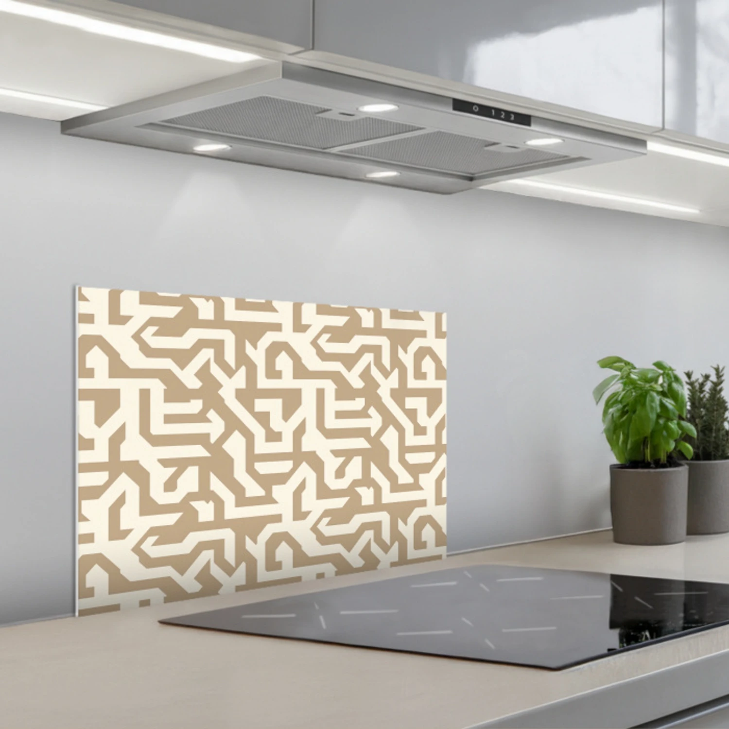 Modern - Abstract - Beige keuken achterwand spatscherm klein 900 -3d_schuin