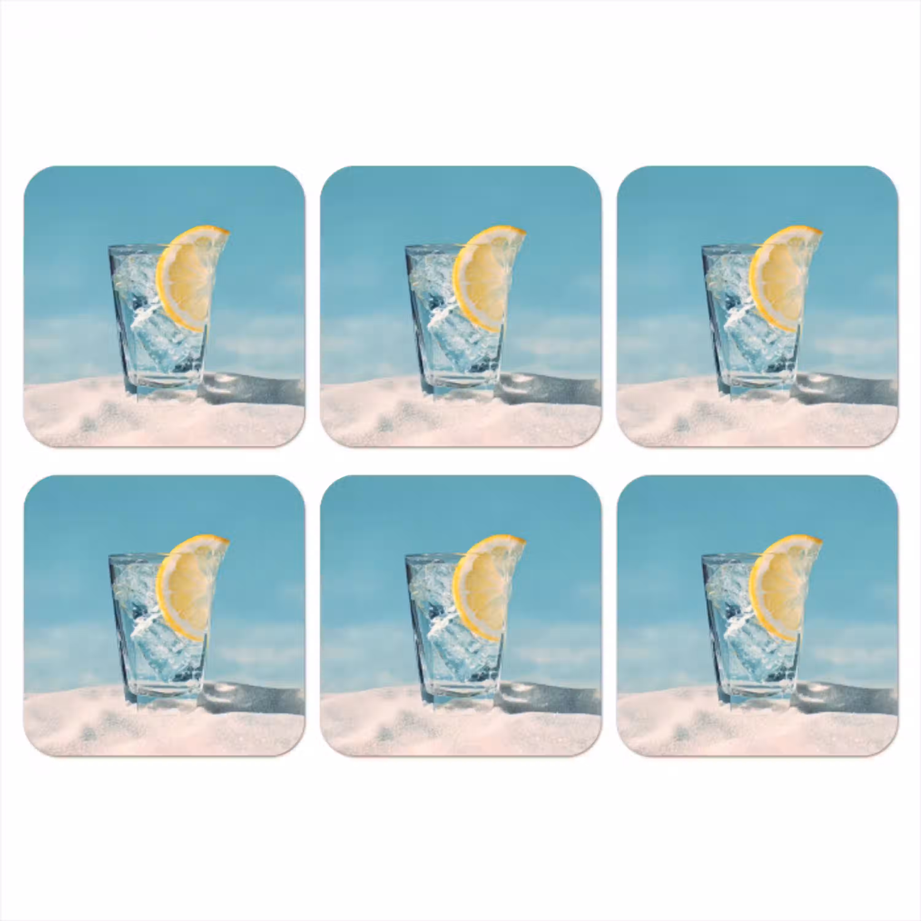Glas - ijsblokjes - Citroen onderzetter kurk middel -3d