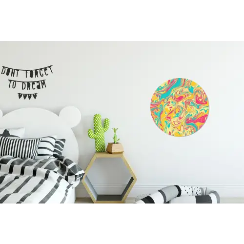 Geel - Roze - Blauw - Retro Wandcirkel aluminium klein -kinderkamer