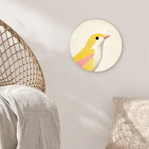 Vogel - Minimalistisch - Geel Wandcirkel kunststof plaat 5mm dik klein -sfeer5
