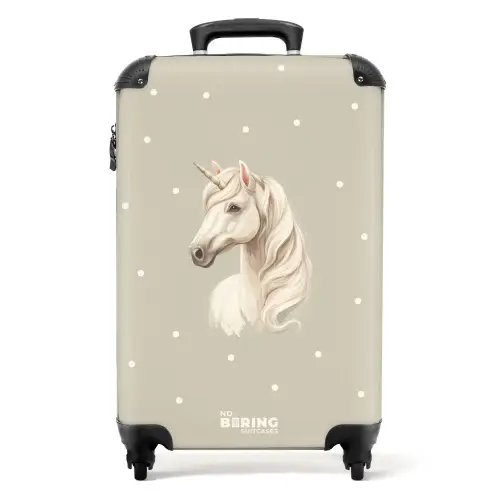 Eenhoorn omringd door stippen in neutrale kleuren NBS - Handbagage koffer - Volwassenen Unisex middel -productfoto_recht