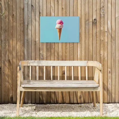 Bolletjes - Schepijs - Hoorntje - Blauw Tuinposter op houten frame 2 cm dik klein -sfeer4