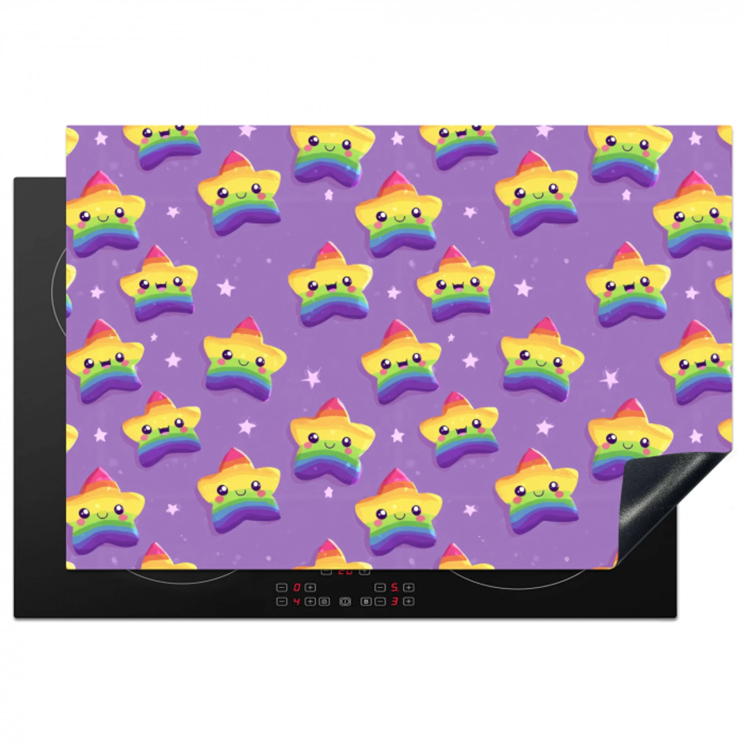 Sterren - Regenboog - Paars Inductie beschermer vinyl 3mm klein 276 -3d